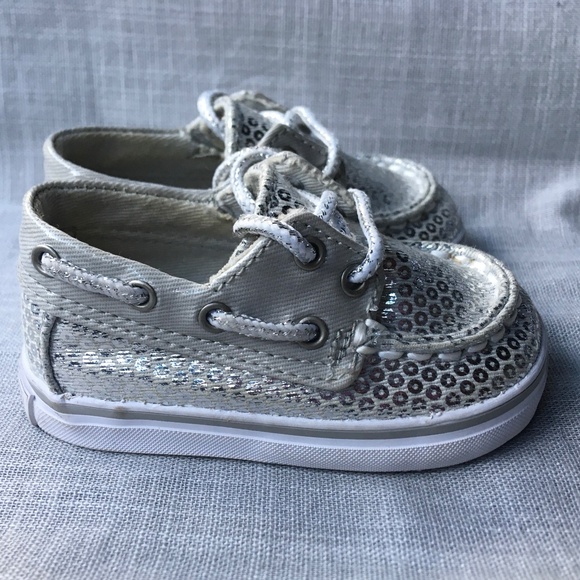 SPERRY TOP-SIDER BAHAMA CRIB SILVER SEQUIN BOAT SHOE BABY GIRLS SIZE 1 - Picture 6 of 12